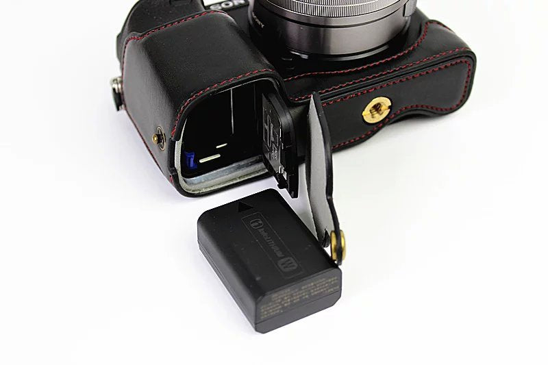 PU Leather Half Bottom Camera Protective Case for Sony A6000/A6300 - Black