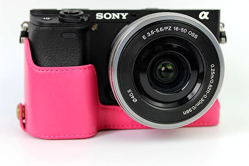 PU Leather Half Bottom Camera Protective Cover for Sony A6000/A6300 - Rose