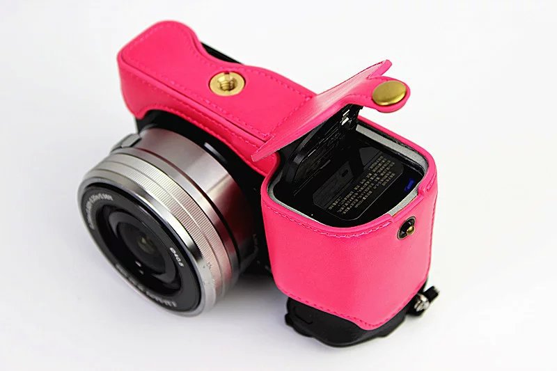 PU Leather Half Bottom Camera Protective Cover for Sony A6000/A6300 - Rose