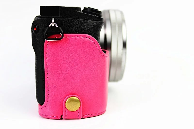 PU Leather Half Bottom Camera Protective Cover for Sony A6000/A6300 - Rose