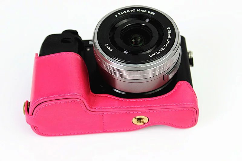PU Leather Half Bottom Camera Protective Cover for Sony A6000/A6300 - Rose
