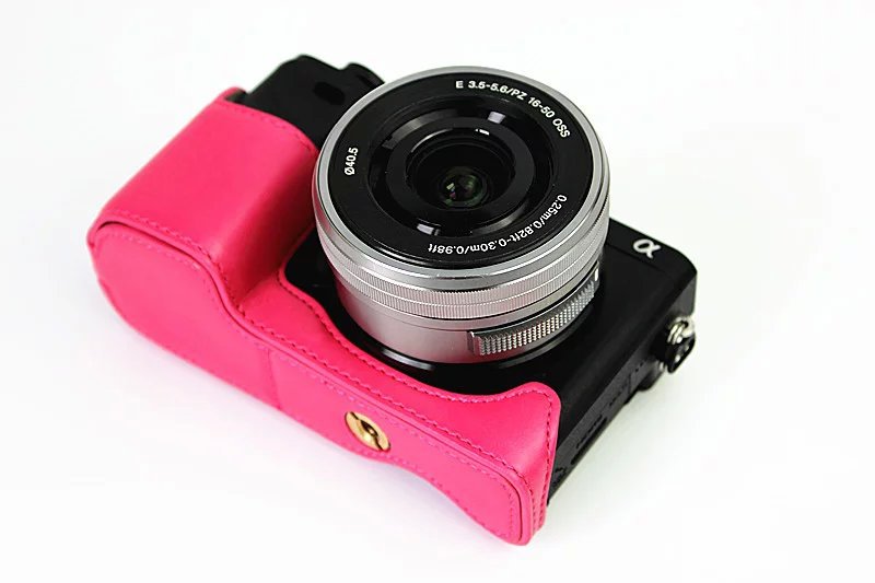 PU Leather Half Bottom Camera Protective Cover for Sony A6000/A6300 - Rose