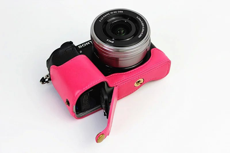PU Leather Half Bottom Camera Protective Cover for Sony A6000/A6300 - Rose