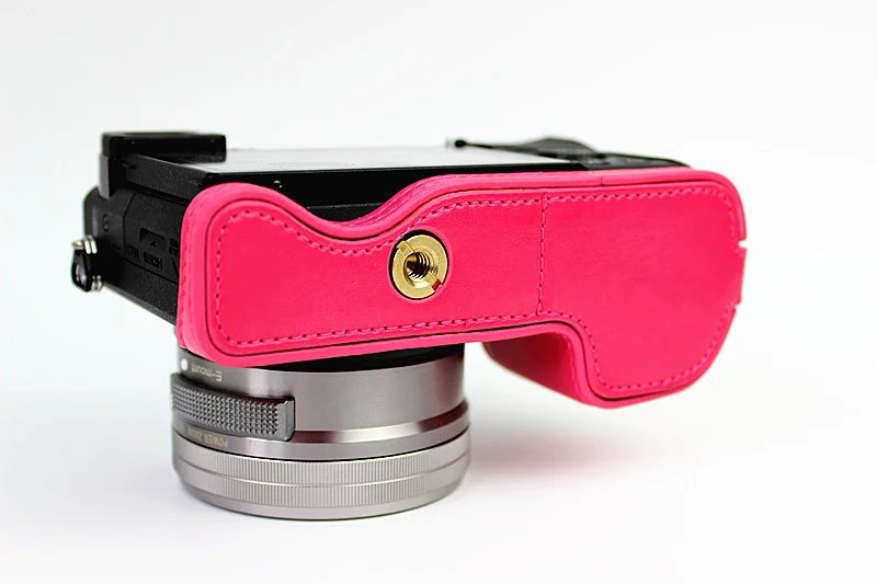 PU Leather Half Bottom Camera Protective Cover for Sony A6000/A6300 - Rose