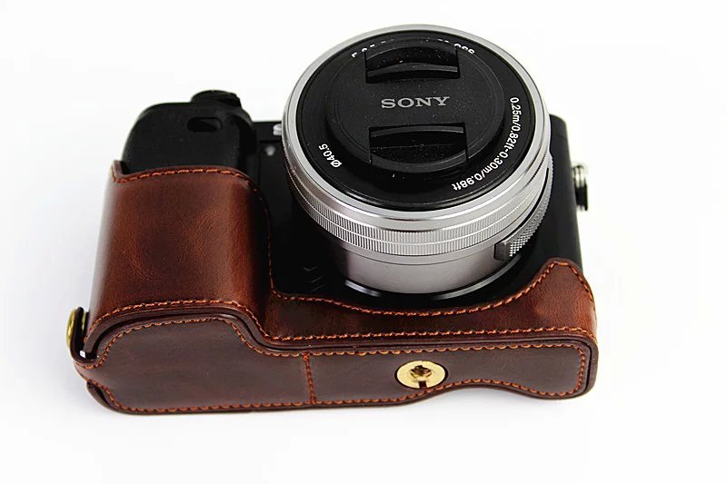 PU Leather Half Bottom Camera Protective Shell for Sony A6000/A6300 - Coffee