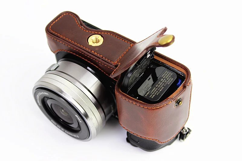 PU Leather Half Bottom Camera Protective Shell for Sony A6000/A6300 - Coffee