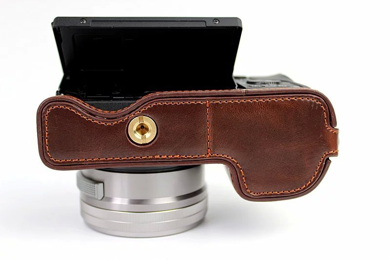 PU Leather Half Bottom Camera Protective Shell for Sony A6000/A6300 - Coffee