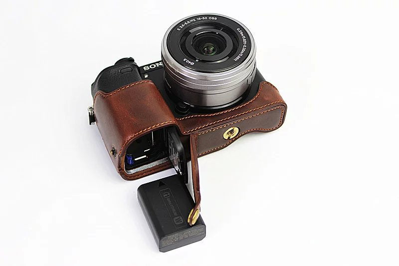 PU Leather Half Bottom Camera Protective Shell for Sony A6000/A6300 - Coffee