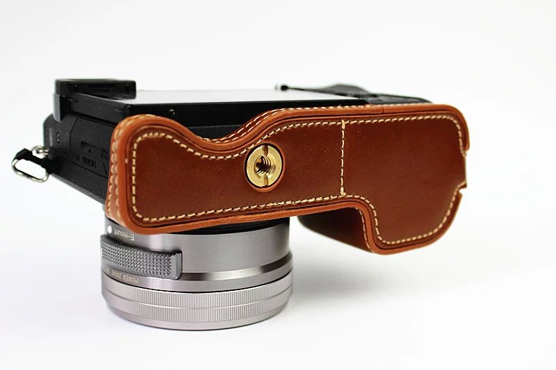 PU Leather Half Bottom Camera Protective Shell for Sony A6000/A6300 - Coffee