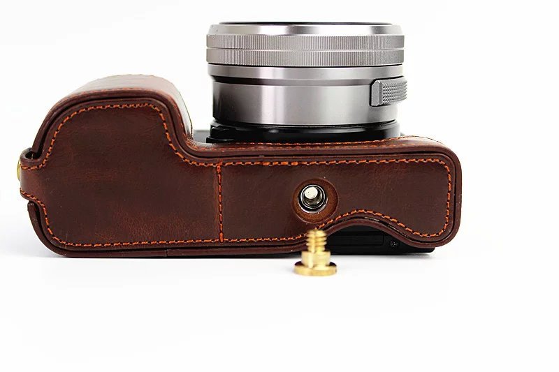 PU Leather Half Bottom Camera Protective Shell for Sony A6000/A6300 - Coffee