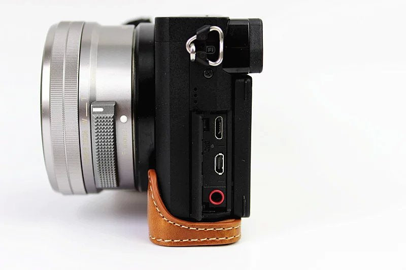 PU Leather Half Camera Case Protective Cover for Sony A6000/A6300 - Brown