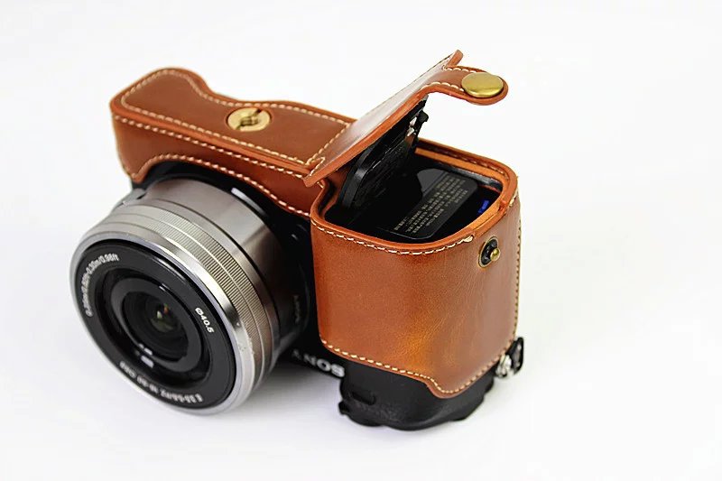 PU Leather Half Camera Case Protective Cover for Sony A6000/A6300 - Brown