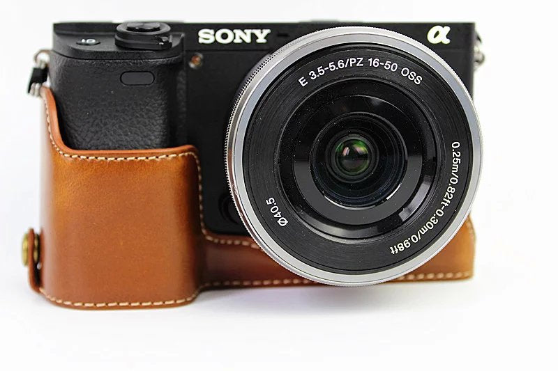 PU Leather Half Camera Case Protective Cover for Sony A6000/A6300 - Brown