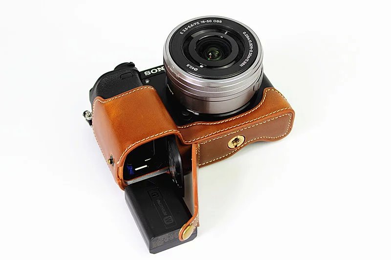 PU Leather Half Camera Case Protective Cover for Sony A6000/A6300 - Brown