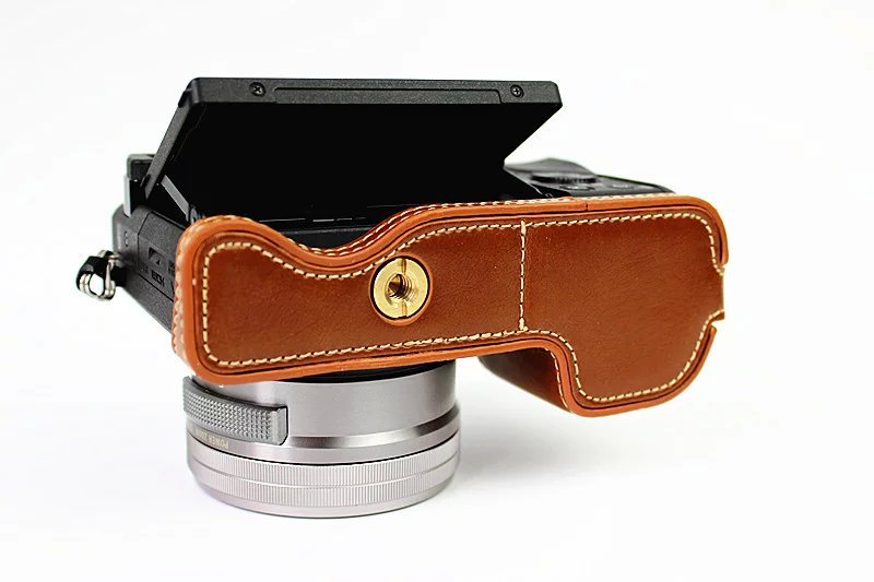 PU Leather Half Camera Case Protective Cover for Sony A6000/A6300 - Brown