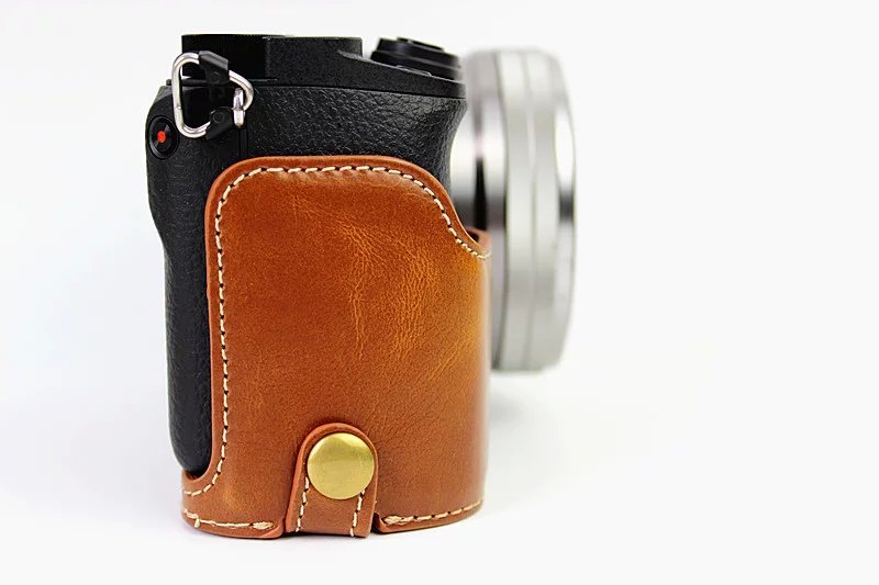 PU Leather Half Camera Case Protective Cover for Sony A6000/A6300 - Brown
