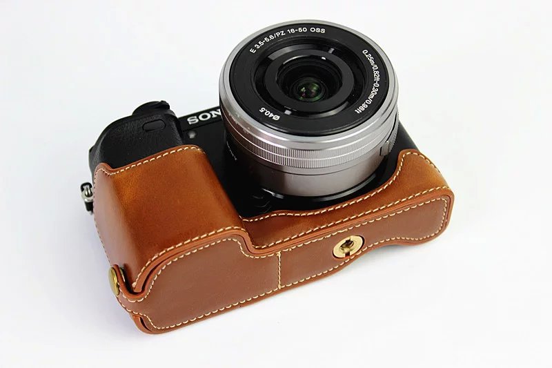 PU Leather Half Camera Case Protective Cover for Sony A6000/A6300 - Brown