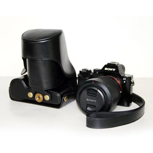 PU Leather Camera Protection Case + Strap for Sony a7R with 28-70mm Lens - Black