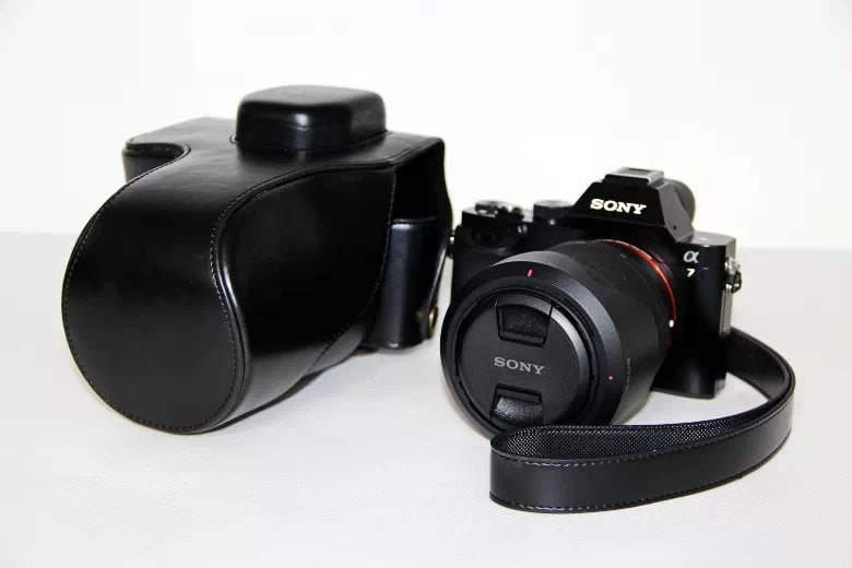 PU Leather Camera Protection Case + Strap for Sony a7R with 28-70mm Lens - Black