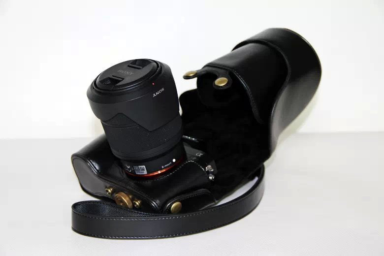 PU Leather Camera Protection Case + Strap for Sony a7R with 28-70mm Lens - Black