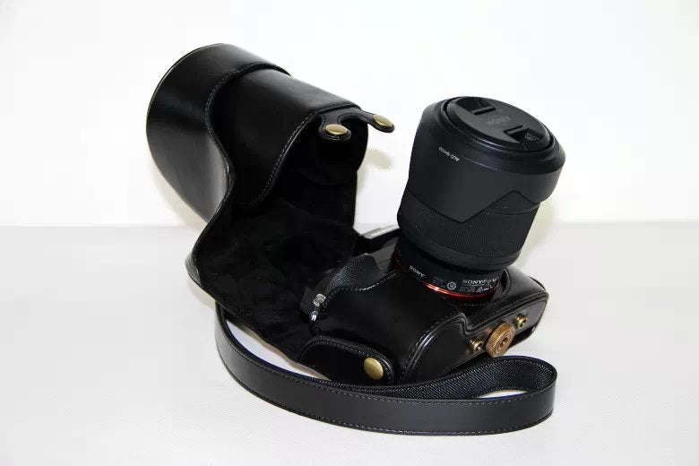PU Leather Camera Protection Case + Strap for Sony a7R with 28-70mm Lens - Black