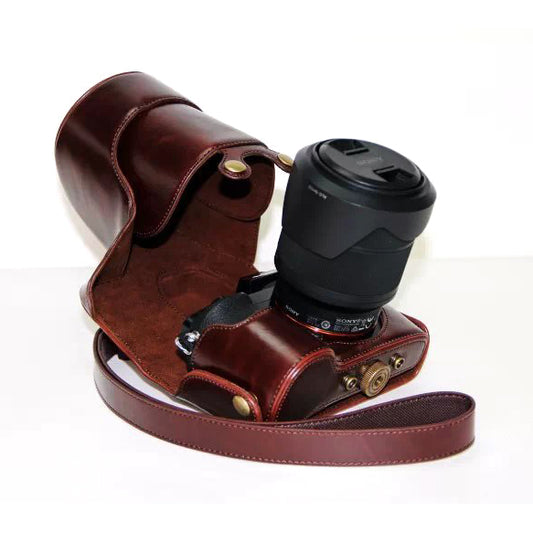 PU Leather Camera Protection Cover + Strap for Sony a7R with 28-70mm Lens - Coffee