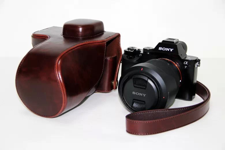 PU Leather Camera Protection Cover + Strap for Sony a7R with 28-70mm Lens - Coffee