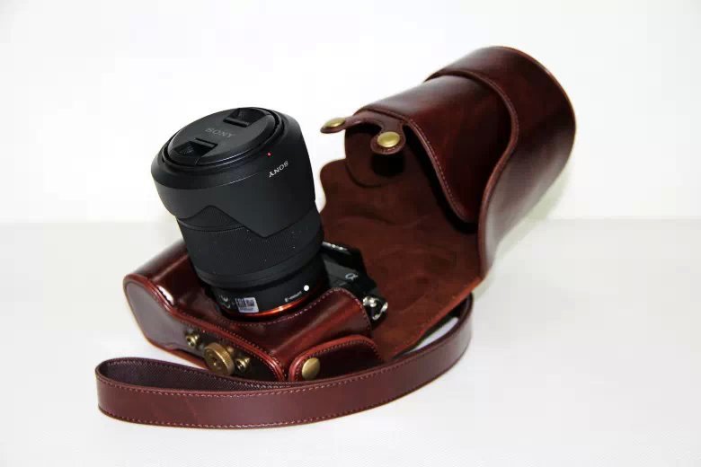 PU Leather Camera Protection Cover + Strap for Sony a7R with 28-70mm Lens - Coffee