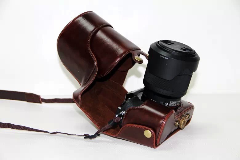 PU Leather Camera Protection Cover + Strap for Sony a7R with 28-70mm Lens - Coffee