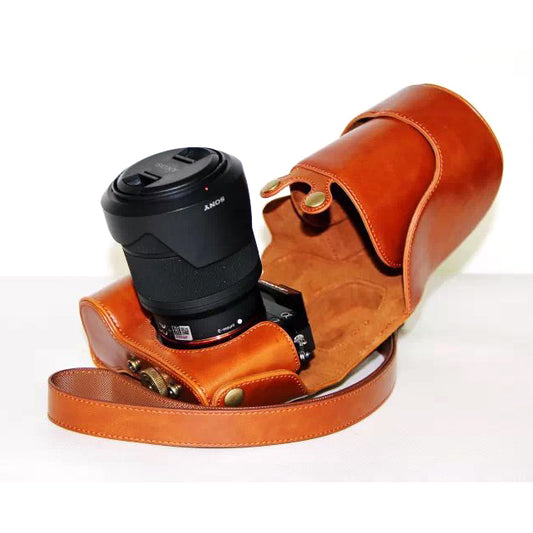PU Leather Camera Cover Casing + Strap for Sony a7R with 28-70mm Lens - Brown