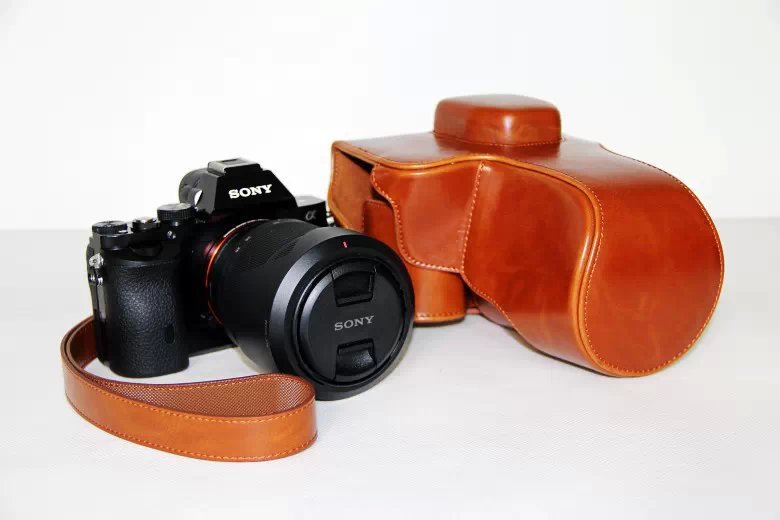 PU Leather Camera Cover Casing + Strap for Sony a7R with 28-70mm Lens - Brown