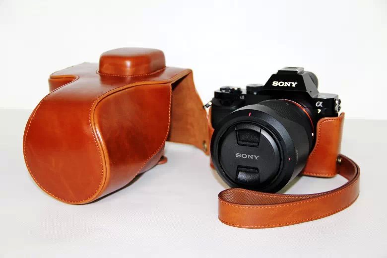 PU Leather Camera Cover Casing + Strap for Sony a7R with 28-70mm Lens - Brown