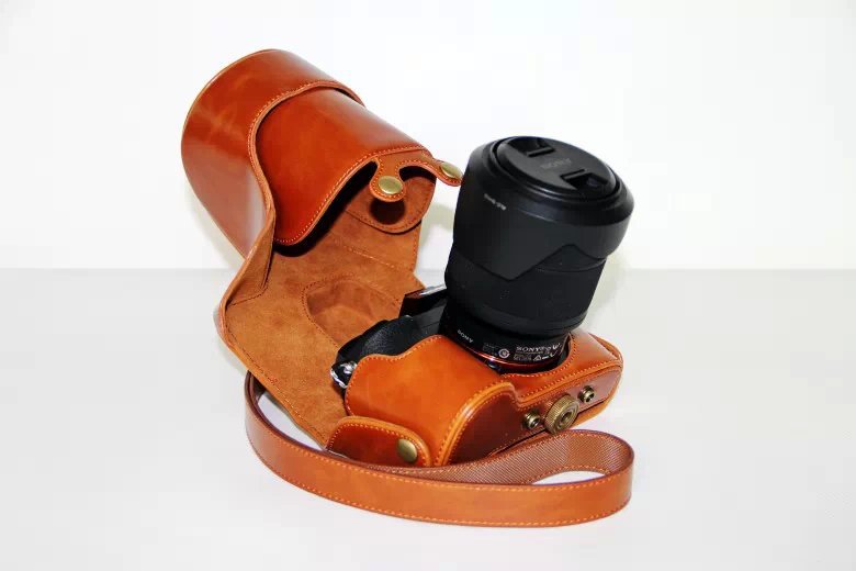 PU Leather Camera Cover Casing + Strap for Sony a7R with 28-70mm Lens - Brown