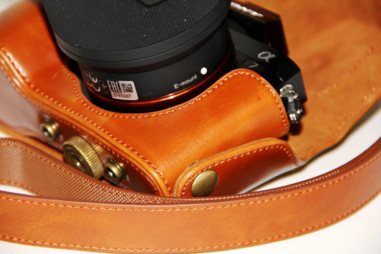 PU Leather Camera Cover Casing + Strap for Sony a7R with 28-70mm Lens - Brown