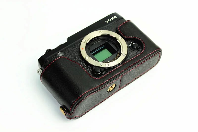 Genuine Split Leather Half Camera Case Bag for Fujifilm XE1 XE2 - Black
