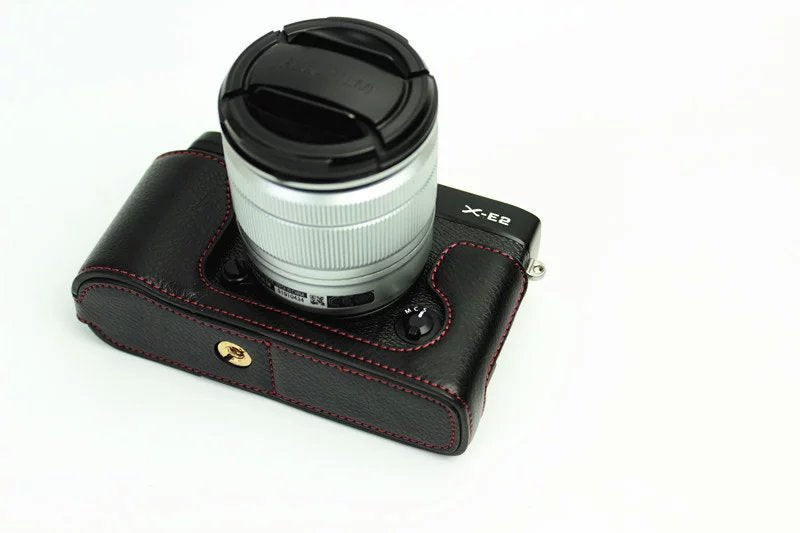 Genuine Split Leather Half Camera Case Bag for Fujifilm XE1 XE2 - Black