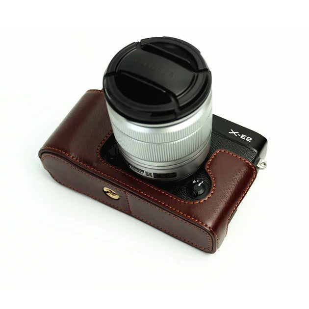 Genuine Split Leather Half Camera Bag Cover for Fujifilm XE1 XE2 - Coffee