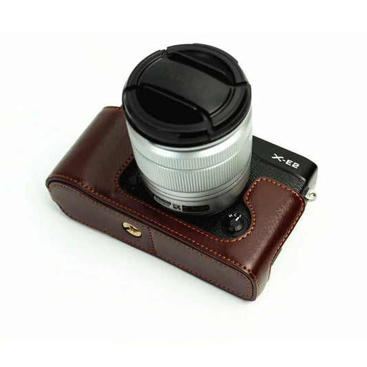Genuine Split Leather Half Camera Bag Cover for Fujifilm XE1 XE2 - Coffee