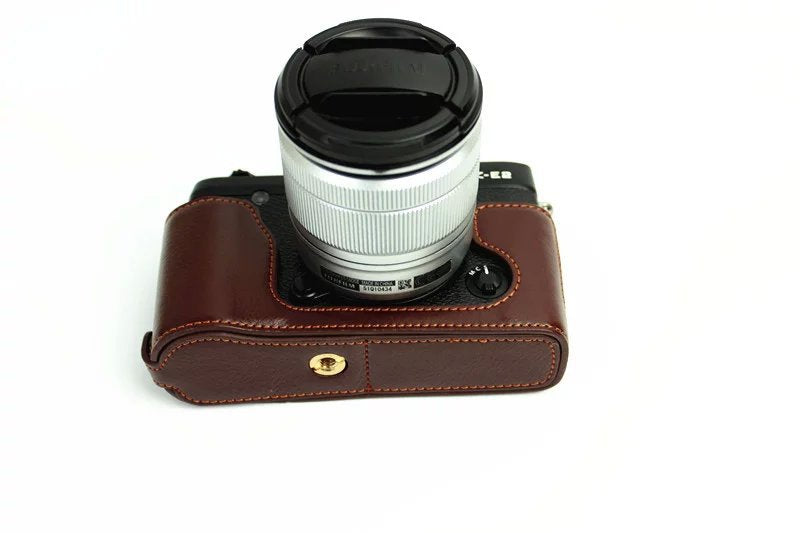 Genuine Split Leather Half Camera Bag Cover for Fujifilm XE1 XE2 - Coffee