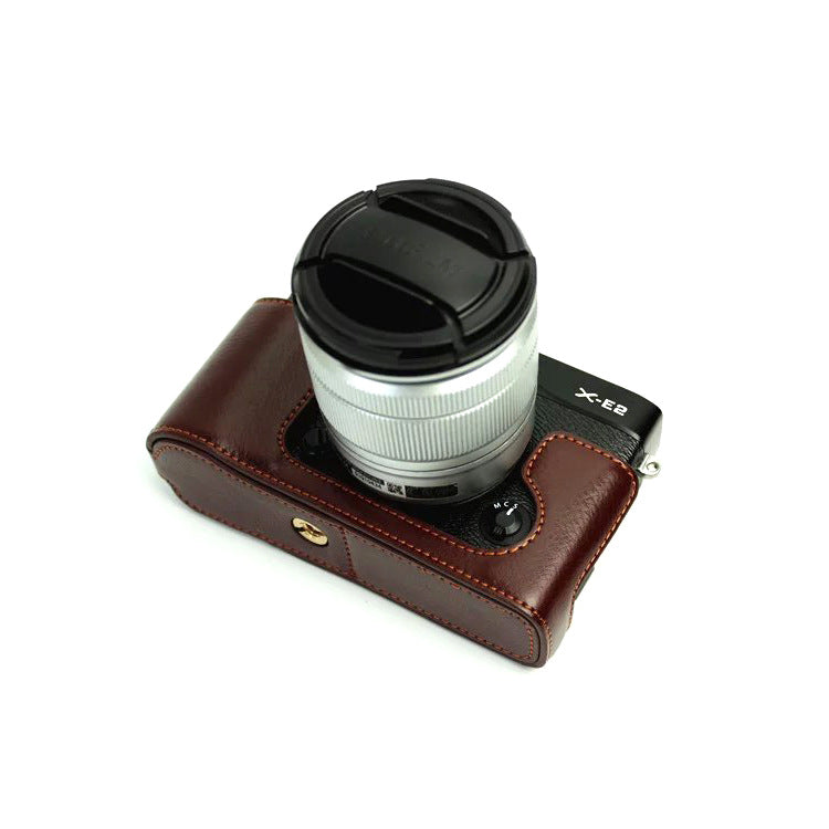 Genuine Split Leather Half Camera Bag Cover for Fujifilm XE1 XE2 - Coffee
