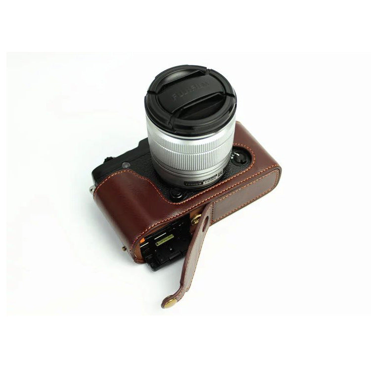 Genuine Split Leather Half Camera Bag Cover for Fujifilm XE1 XE2 - Coffee