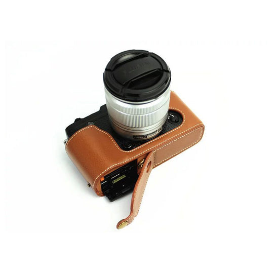 Genuine Split Leather Half Camera Protective Bag for Fujifilm XE1 XE2 - Brown