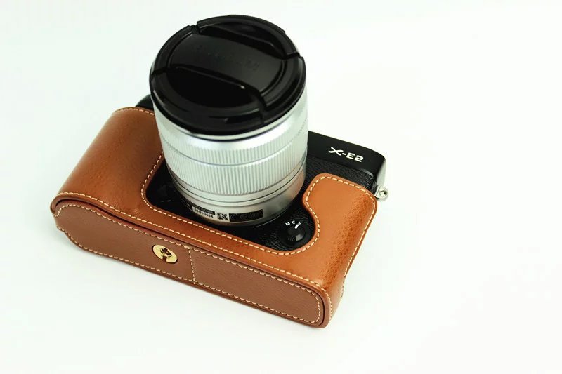 Genuine Split Leather Half Camera Protective Bag for Fujifilm XE1 XE2 - Brown