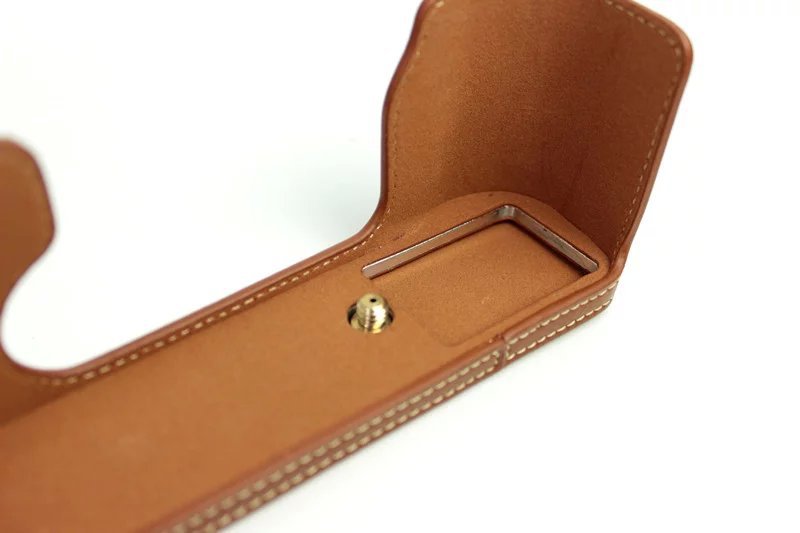 Genuine Split Leather Half Camera Protective Bag for Fujifilm XE1 XE2 - Brown