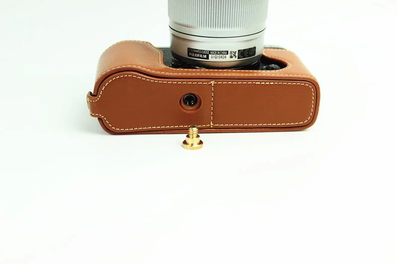 Genuine Split Leather Half Camera Protective Bag for Fujifilm XE1 XE2 - Brown