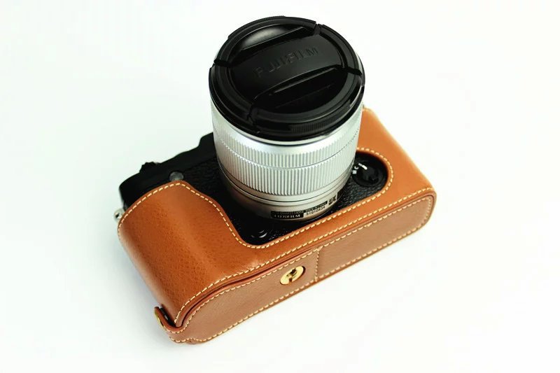 Genuine Split Leather Half Camera Protective Bag for Fujifilm XE1 XE2 - Brown