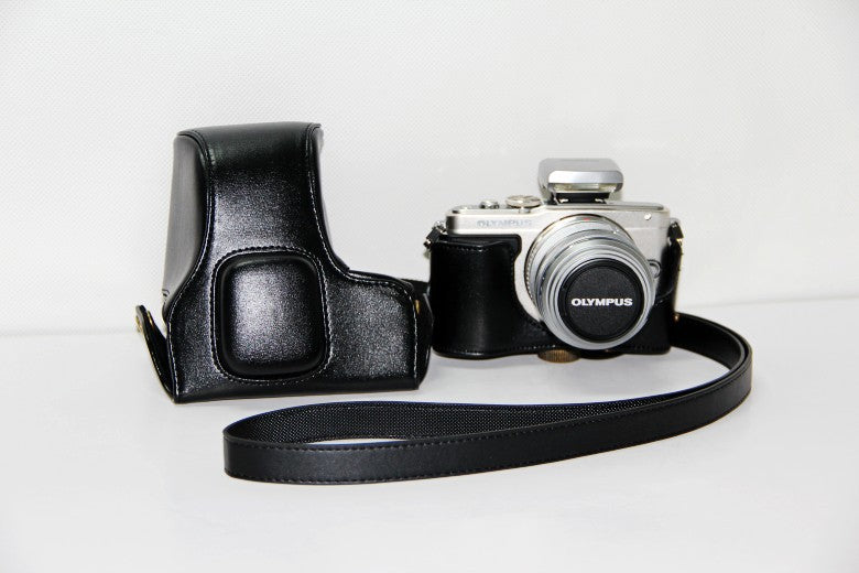 PU Leather Camera Protection Case + Strap for Olympus E-PL6/E-PL5/E-PM2 - Black