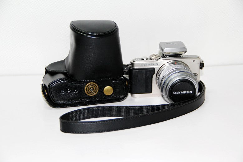 PU Leather Camera Protection Case + Strap for Olympus E-PL6/E-PL5/E-PM2 - Black