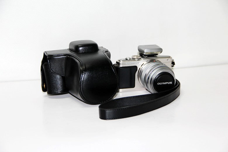 PU Leather Camera Protection Case + Strap for Olympus E-PL6/E-PL5/E-PM2 - Black