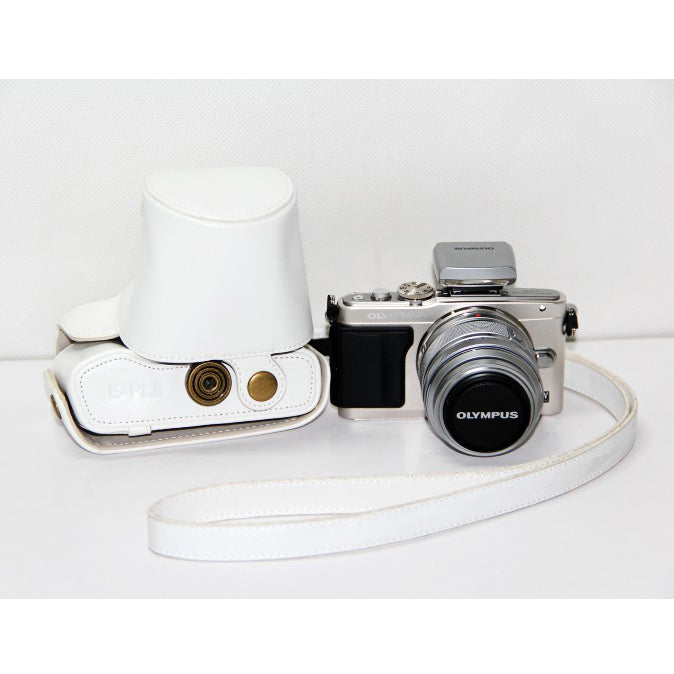 PU Leather Camera Protection Cover + Strap for Olympus E-PL6/E-PL5/E-PM2 - White